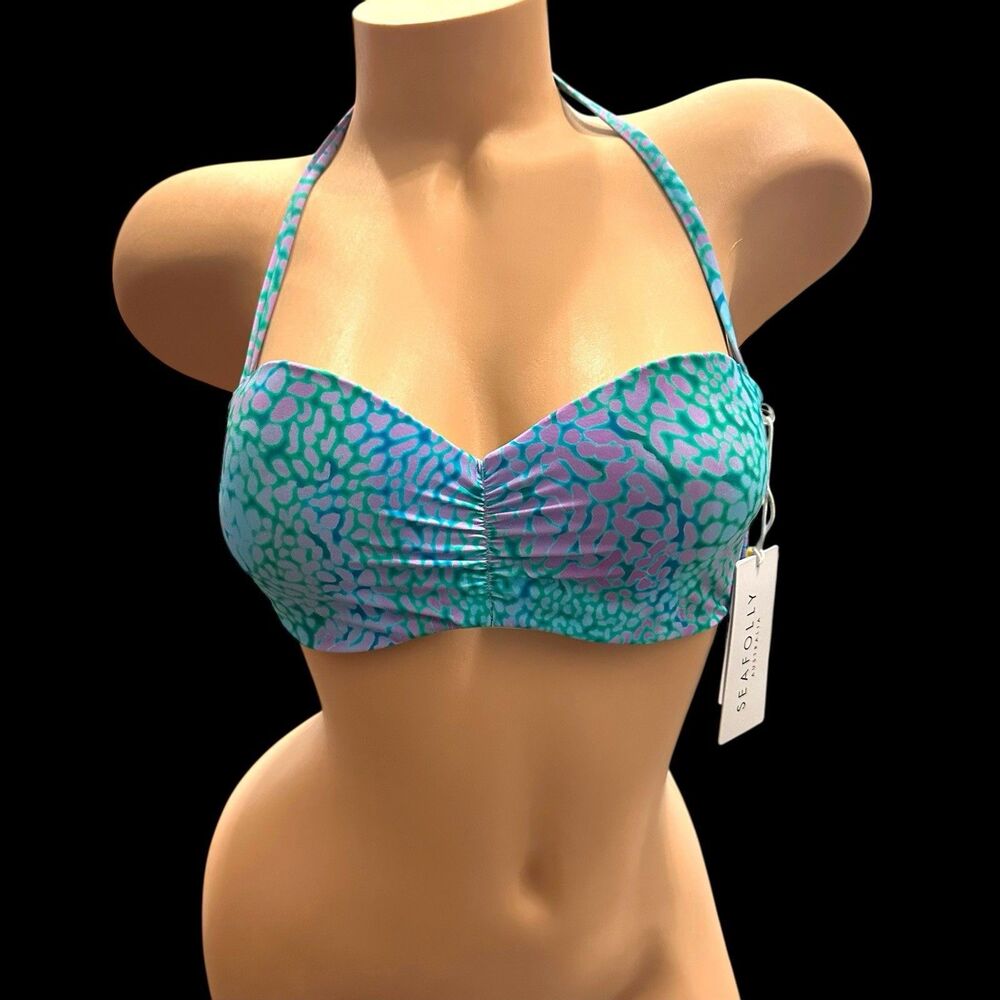 Seafolly Women’s Size US 4 UK 8 Sea Skin Bustier‎ Bandeau Bikini Top Vivid Green - Picture 5 of 9